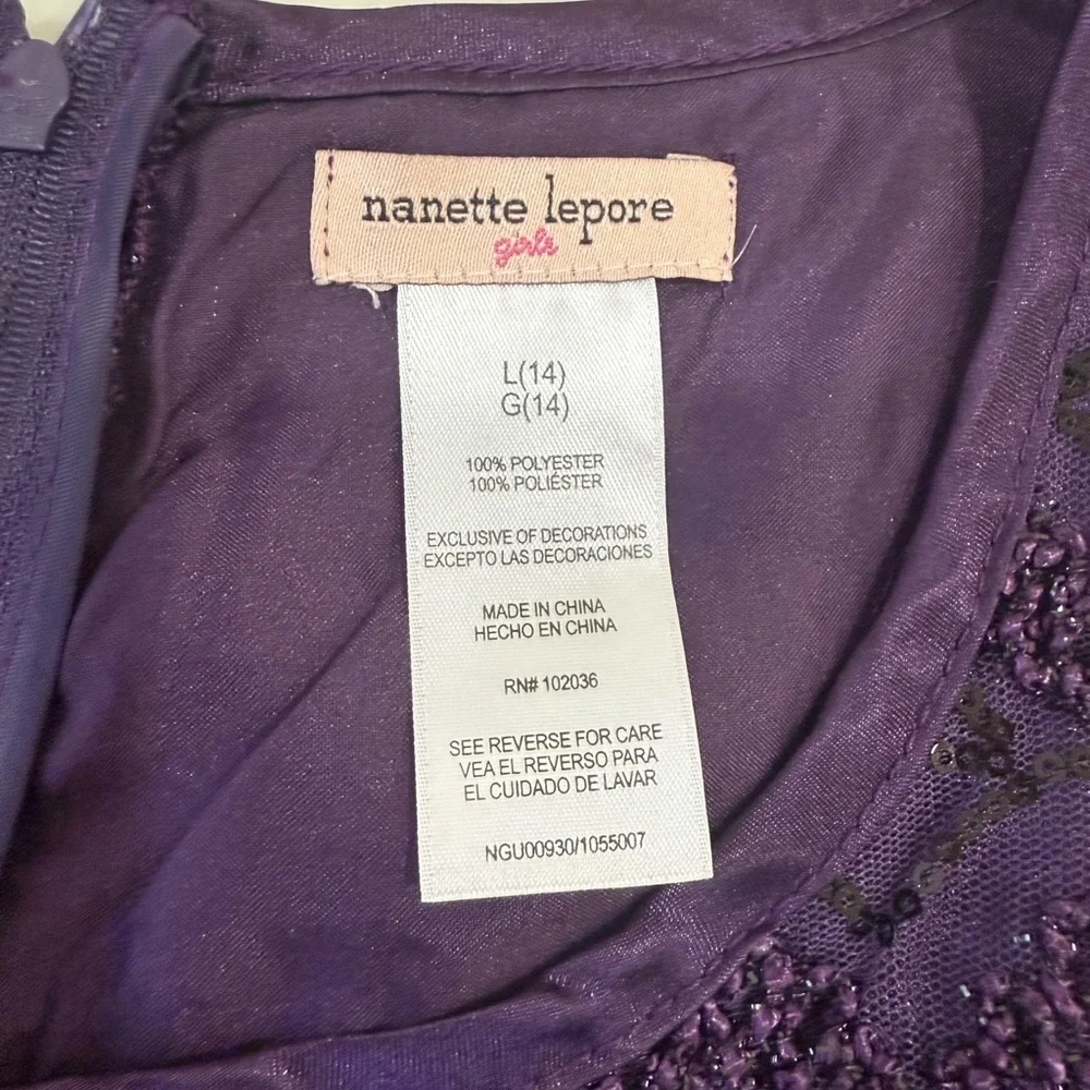 Nanette Lepore Girls Dress Sleeveless Tule Layered Sequin Dark Purple Size L(14)